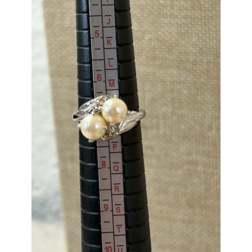 Vintage Signed ESPO 14KT GE Double Pearl Ring Size 7 Moi et Toi Bypass Cocktail